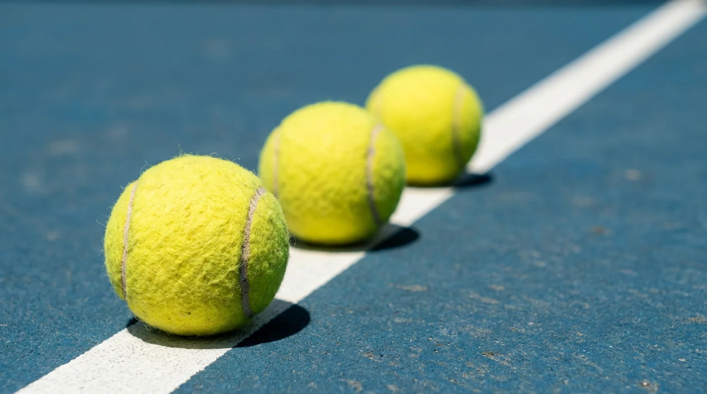 Pelota de tenis sobre la red en un partido profesional de día