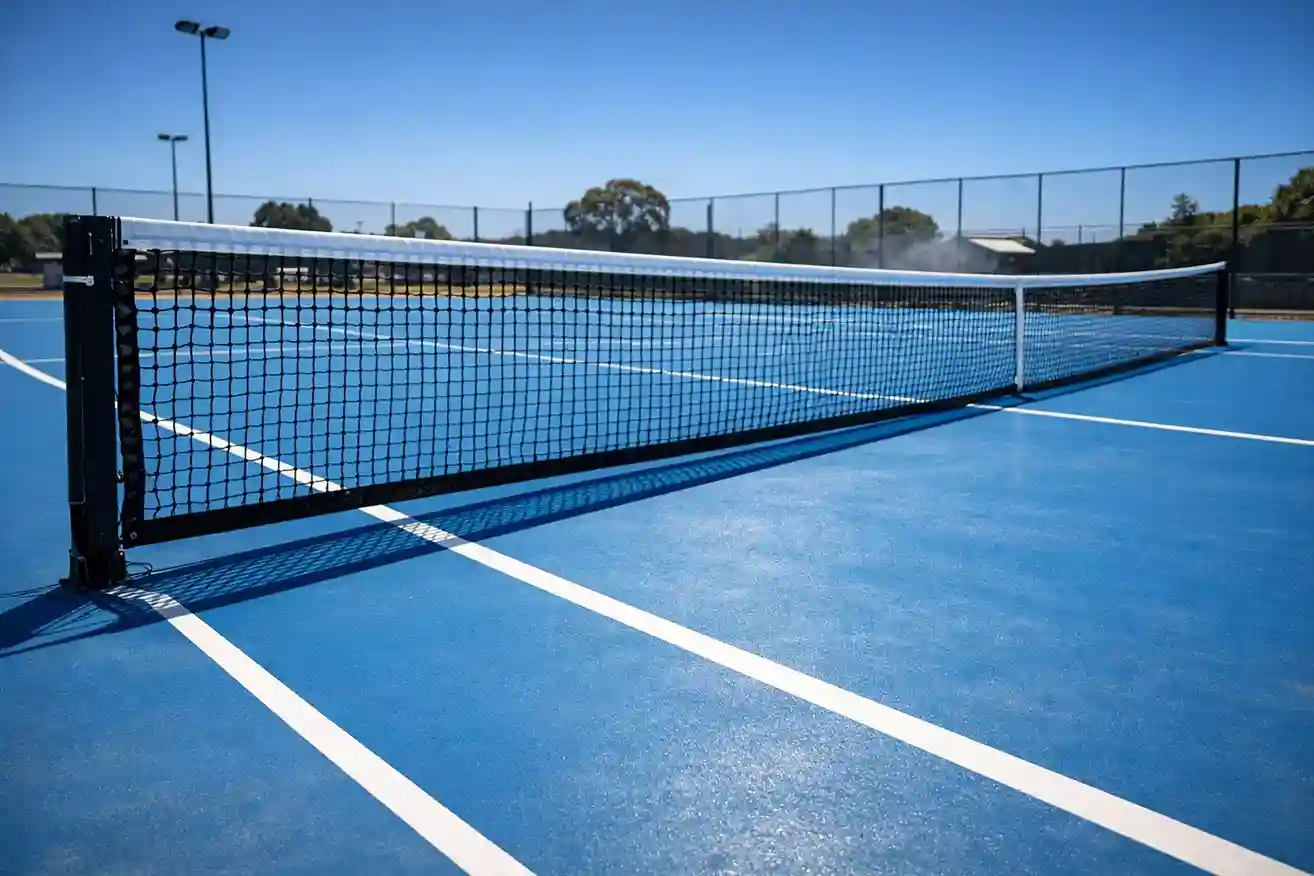Pista de tenis dura bajo el sol intenso del verano australiano