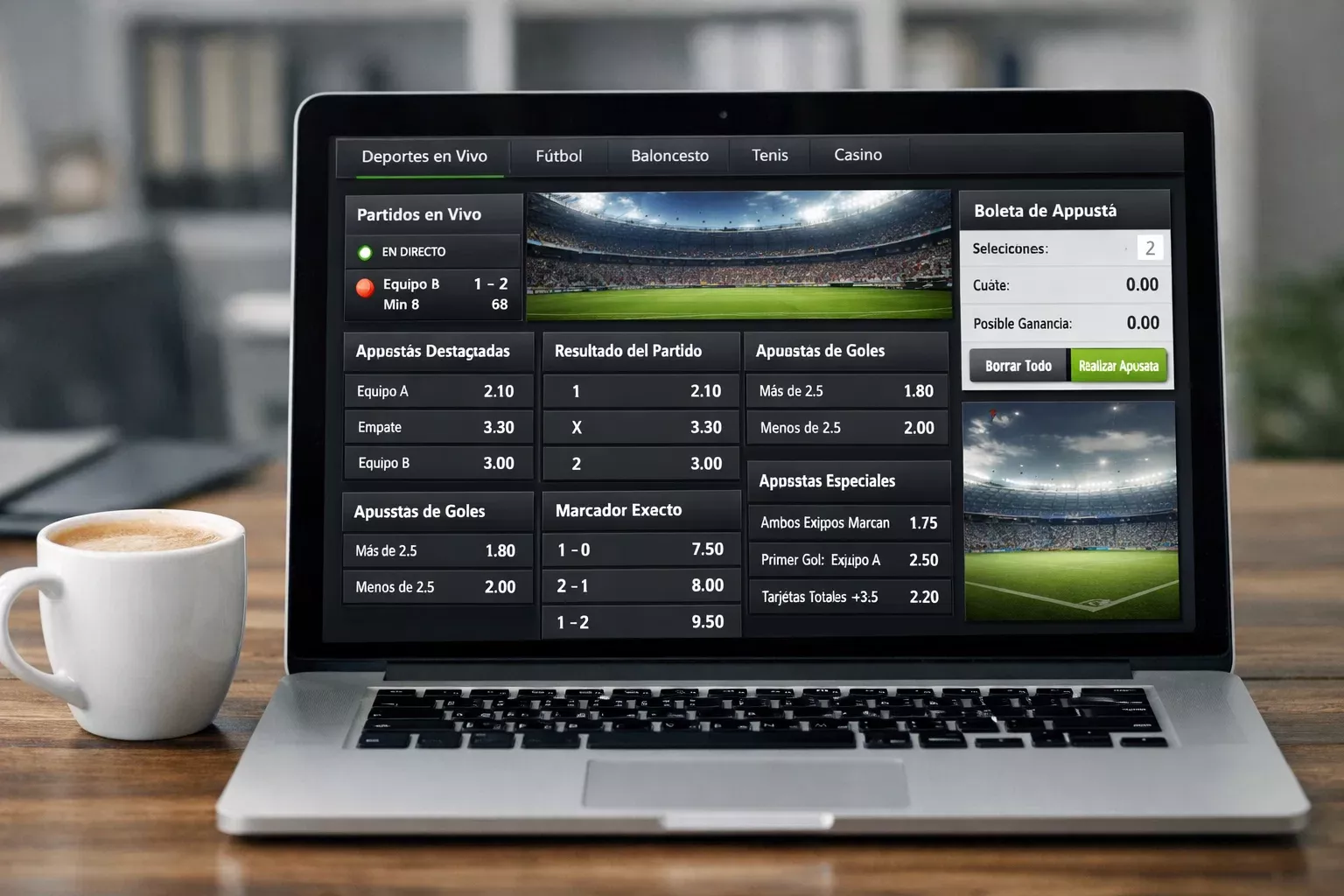 Pantalla de ordenador mostrando diferentes mercados de apuestas