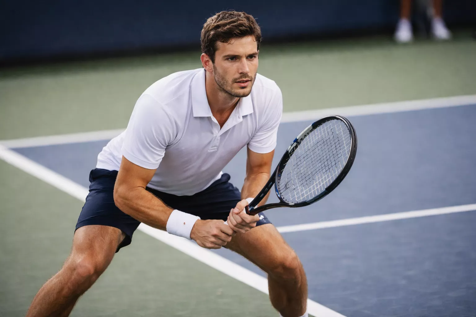 Jugador de tenis devolviendo pelota en posici&oacute;n de resto